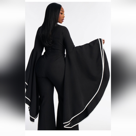 Fashion Nova Black Jumpsuit with White Trim - Picture 3 of 5